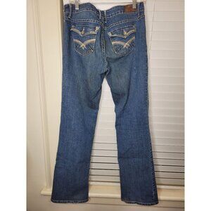 VTG Myth Of Jade Womens Bootcut Jeans Stretch 10 Coffee Distressed Embroidered